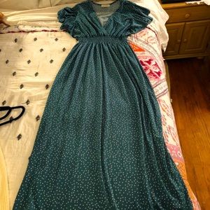Emerald green polka dot maxi dress
